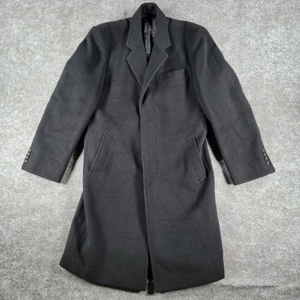 Eagle Chesterfield Overcoat Mens Black Notch Winter Office Wear Single-Breasted